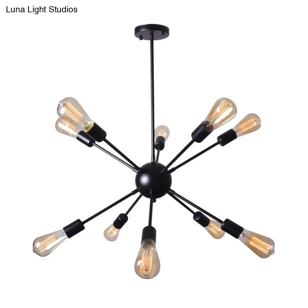 10-Light Vintage Industrial Chandelier for Living, Restaurants, and Bars in Black