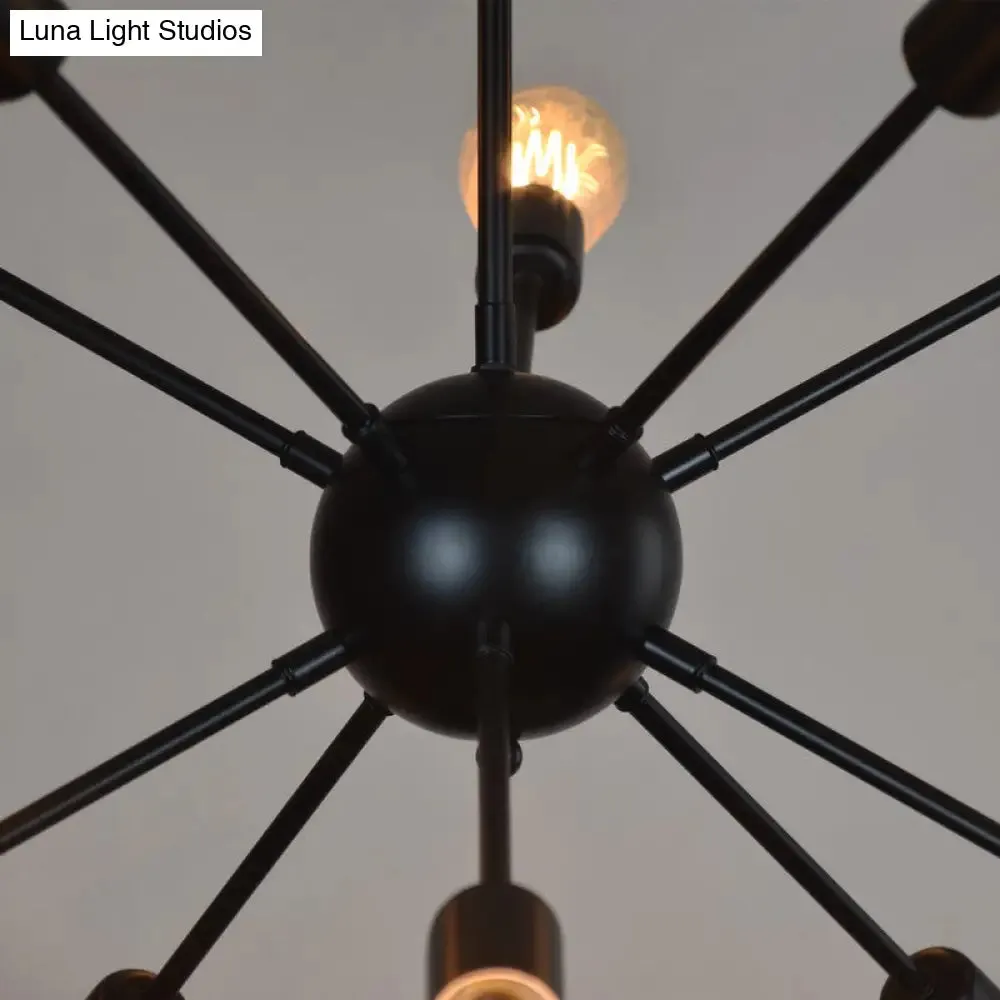 10-Light Vintage Industrial Chandelier for Living, Restaurants, and Bars in Black