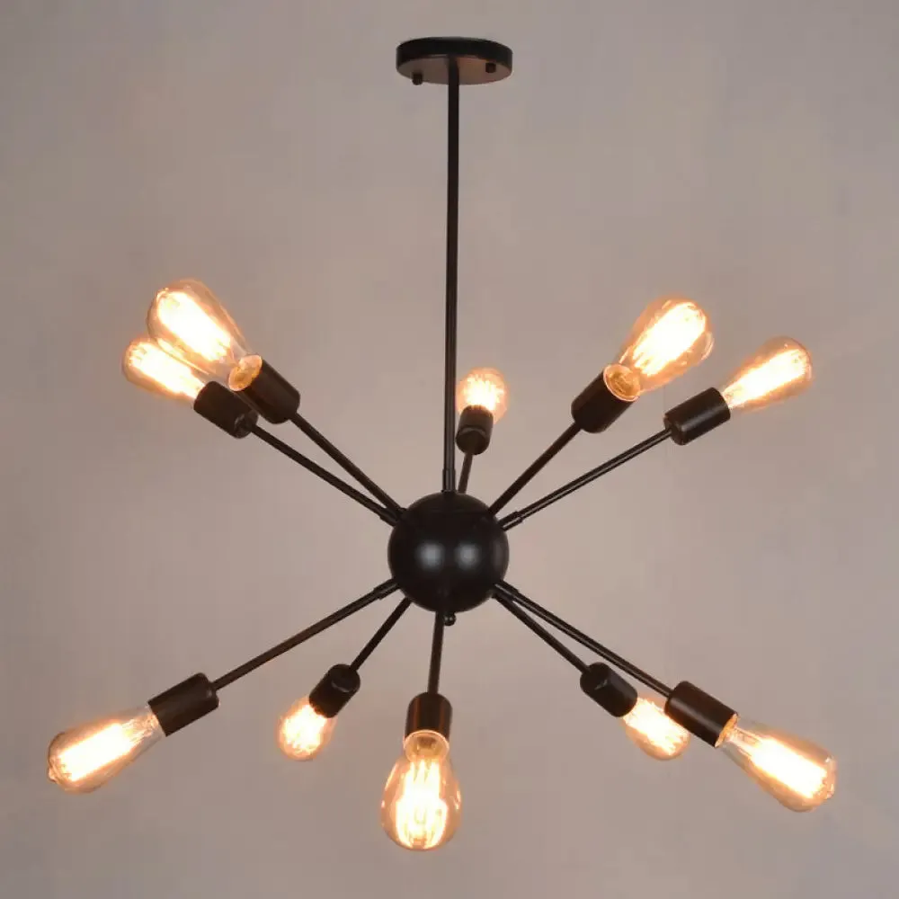 10-Light Vintage Industrial Chandelier for Living, Restaurants, and Bars in Black