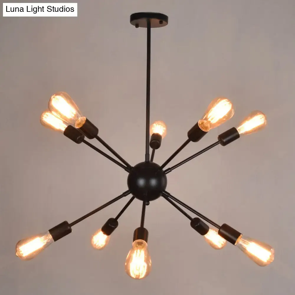 10-Light Vintage Industrial Chandelier for Living, Restaurants, and Bars in Black