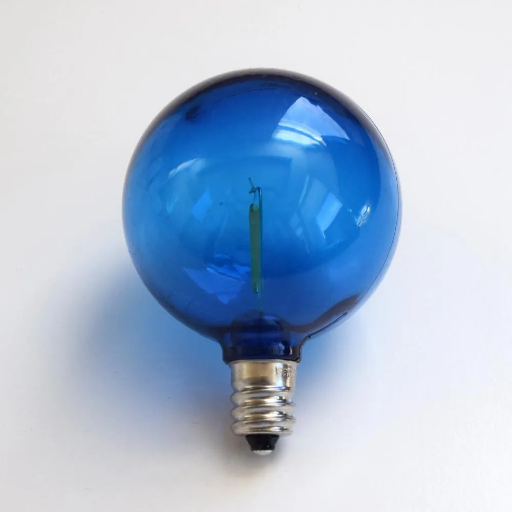 10-PACK Blue LED Filament G50 Globe Shatterproof Energy Saving Color Light Bulb, Dimmable, 1W,  E12 Candelabra Base