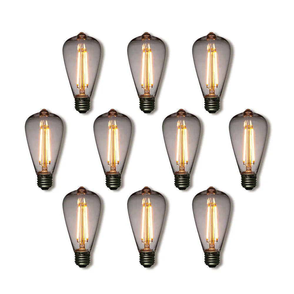 10-Pack LED Filament ST64 Shatterproof Light Bulb, Dimmable, 2W,  E26 Medium Base