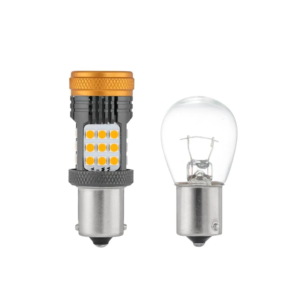 1156 BA15S LED Turn Signal Light Rear/Front, Side Maker Light Bulbs 56W 600% High Brightness CAN-Bus Error Free 3000K Amber B21 Series |2 Bulbs