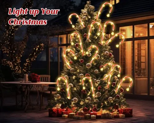 12 Pack Outdoor Christmas Decorations, Solar Christmas Lights Outdoor Waterproof Decorations, 21” Solar Candy Cane Christmas Decorations with 8 Modes, Christmas Decorations Outside Yard Pathway Garden