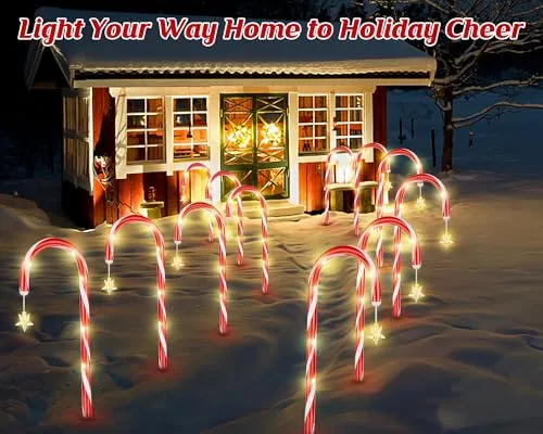 12 Pack Outdoor Christmas Decorations, Solar Christmas Lights Outdoor Waterproof Decorations, 21” Solar Candy Cane Christmas Decorations with 8 Modes, Christmas Decorations Outside Yard Pathway Garden