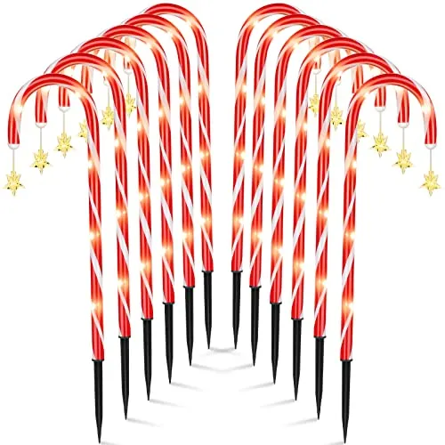 12 Pack Outdoor Christmas Decorations, Solar Christmas Lights Outdoor Waterproof Decorations, 21” Solar Candy Cane Christmas Decorations with 8 Modes, Christmas Decorations Outside Yard Pathway Garden