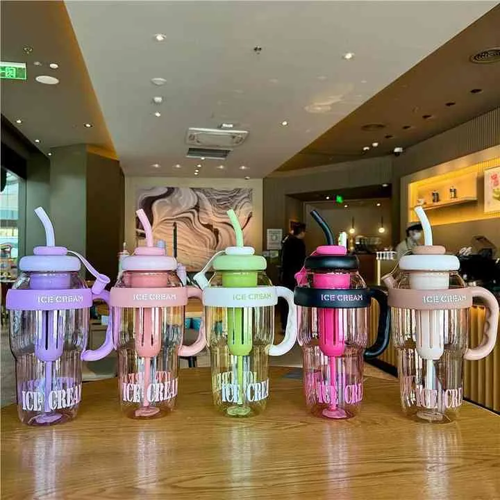 1200ml Plastic Tumbler With Straw And Handle Water Bottle With Infuser