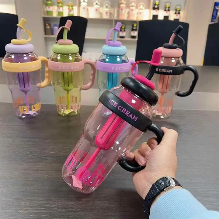 1200ml Plastic Tumbler With Straw And Handle Water Bottle With Infuser