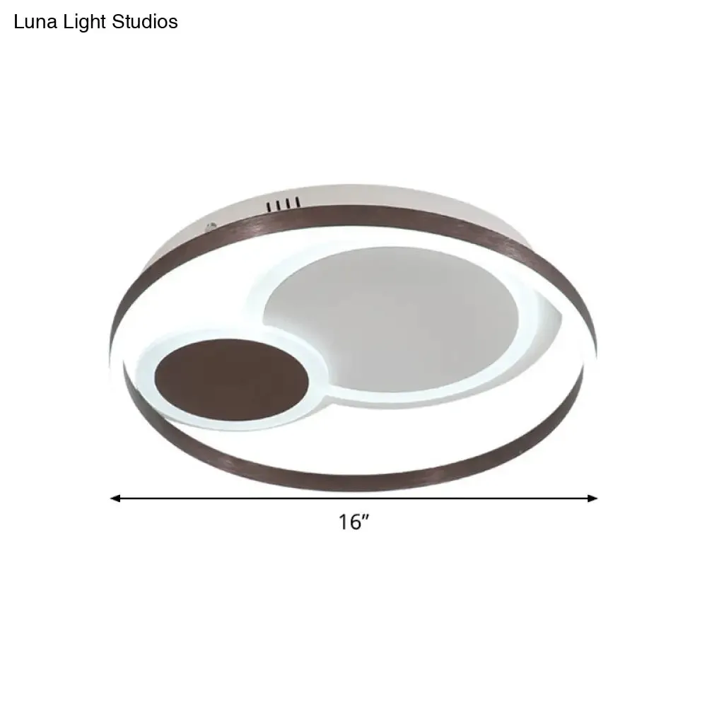 16"/19.5" Dia Metal Orbit Ceiling Flush Light with Stepless Dimming - Modern Coffee LED Flushmount, Warm/White Light, Remote Control