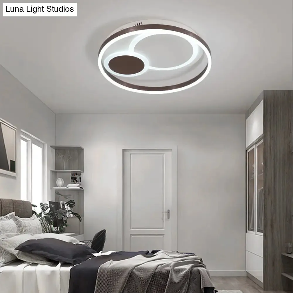 16"/19.5" Dia Metal Orbit Ceiling Flush Light with Stepless Dimming - Modern Coffee LED Flushmount, Warm/White Light, Remote Control