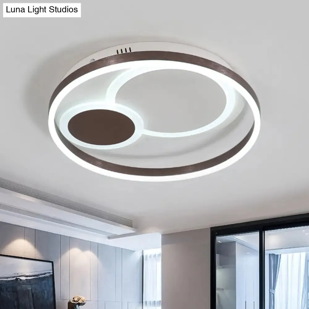 16"/19.5" Dia Metal Orbit Ceiling Flush Light with Stepless Dimming - Modern Coffee LED Flushmount, Warm/White Light, Remote Control