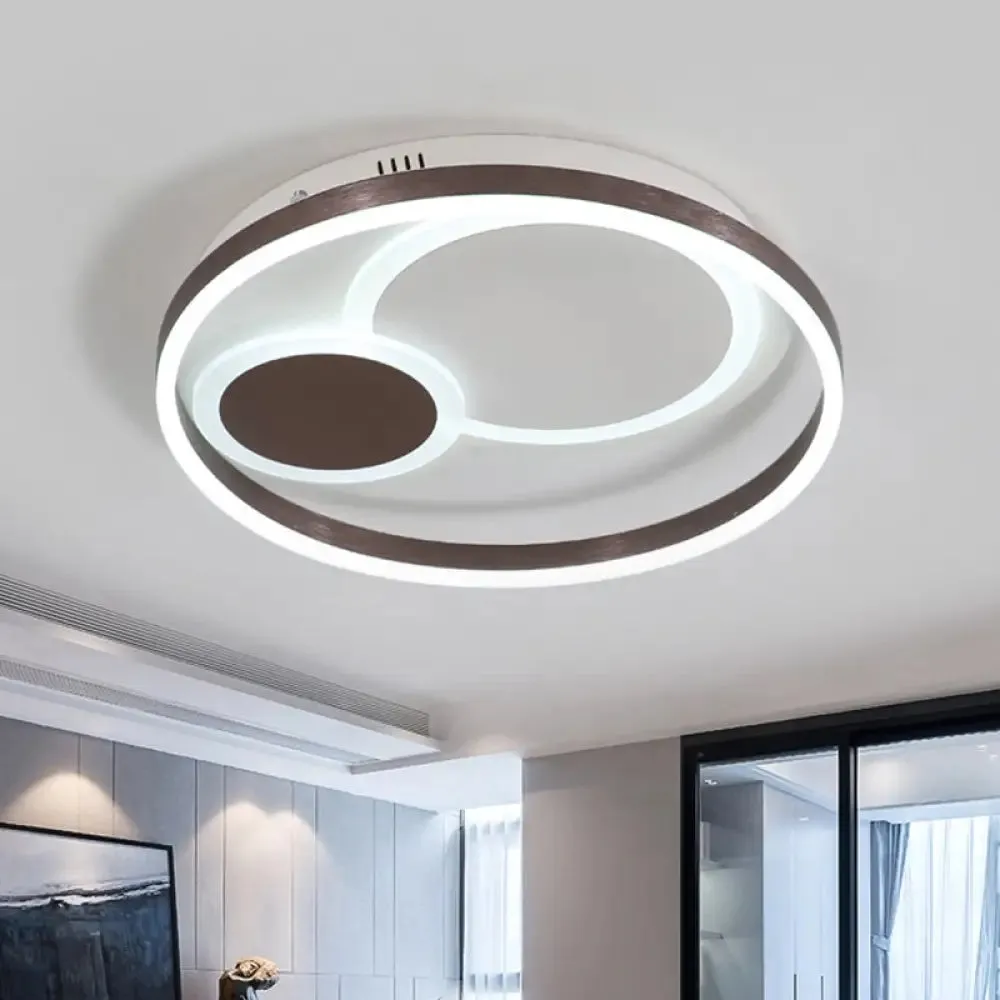 16"/19.5" Dia Metal Orbit Ceiling Flush Light with Stepless Dimming - Modern Coffee LED Flushmount, Warm/White Light, Remote Control