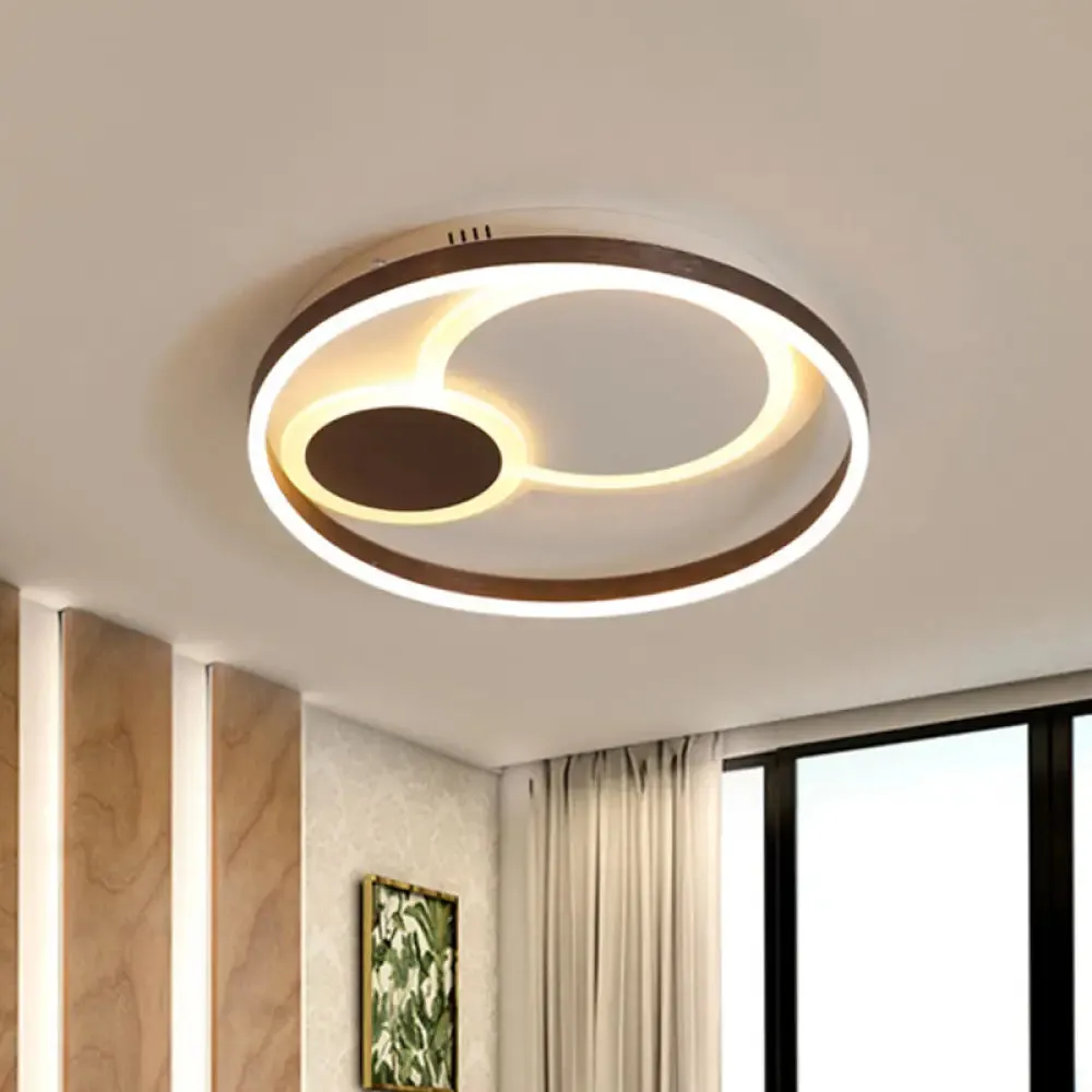 16"/19.5" Dia Metal Orbit Ceiling Flush Light with Stepless Dimming - Modern Coffee LED Flushmount, Warm/White Light, Remote Control