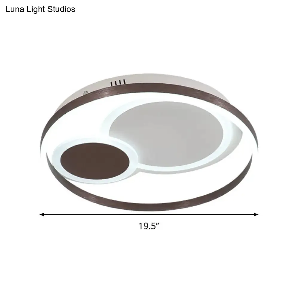 16"/19.5" Dia Metal Orbit Ceiling Flush Light with Stepless Dimming - Modern Coffee LED Flushmount, Warm/White Light, Remote Control