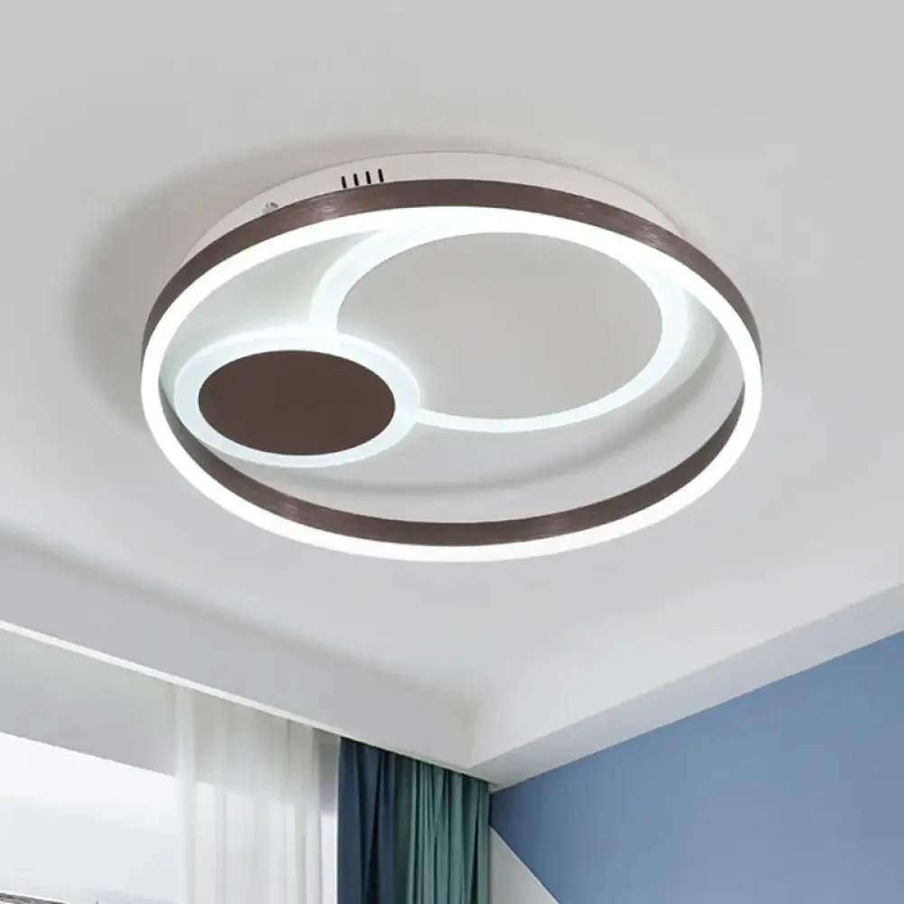 16"/19.5" Dia Metal Orbit Ceiling Flush Light with Stepless Dimming - Modern Coffee LED Flushmount, Warm/White Light, Remote Control