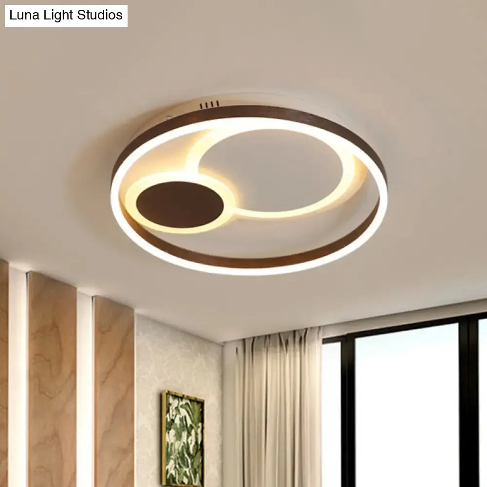 16"/19.5" Dia Metal Orbit Ceiling Flush Light with Stepless Dimming - Modern Coffee LED Flushmount, Warm/White Light, Remote Control