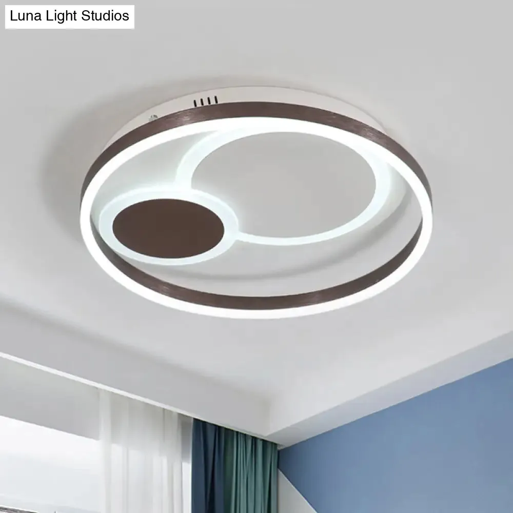 16"/19.5" Dia Metal Orbit Ceiling Flush Light with Stepless Dimming - Modern Coffee LED Flushmount, Warm/White Light, Remote Control