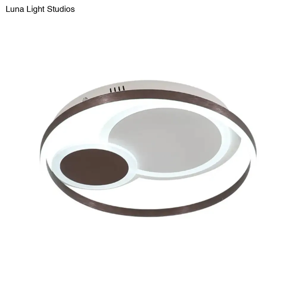 16"/19.5" Dia Metal Orbit Ceiling Flush Light with Stepless Dimming - Modern Coffee LED Flushmount, Warm/White Light, Remote Control