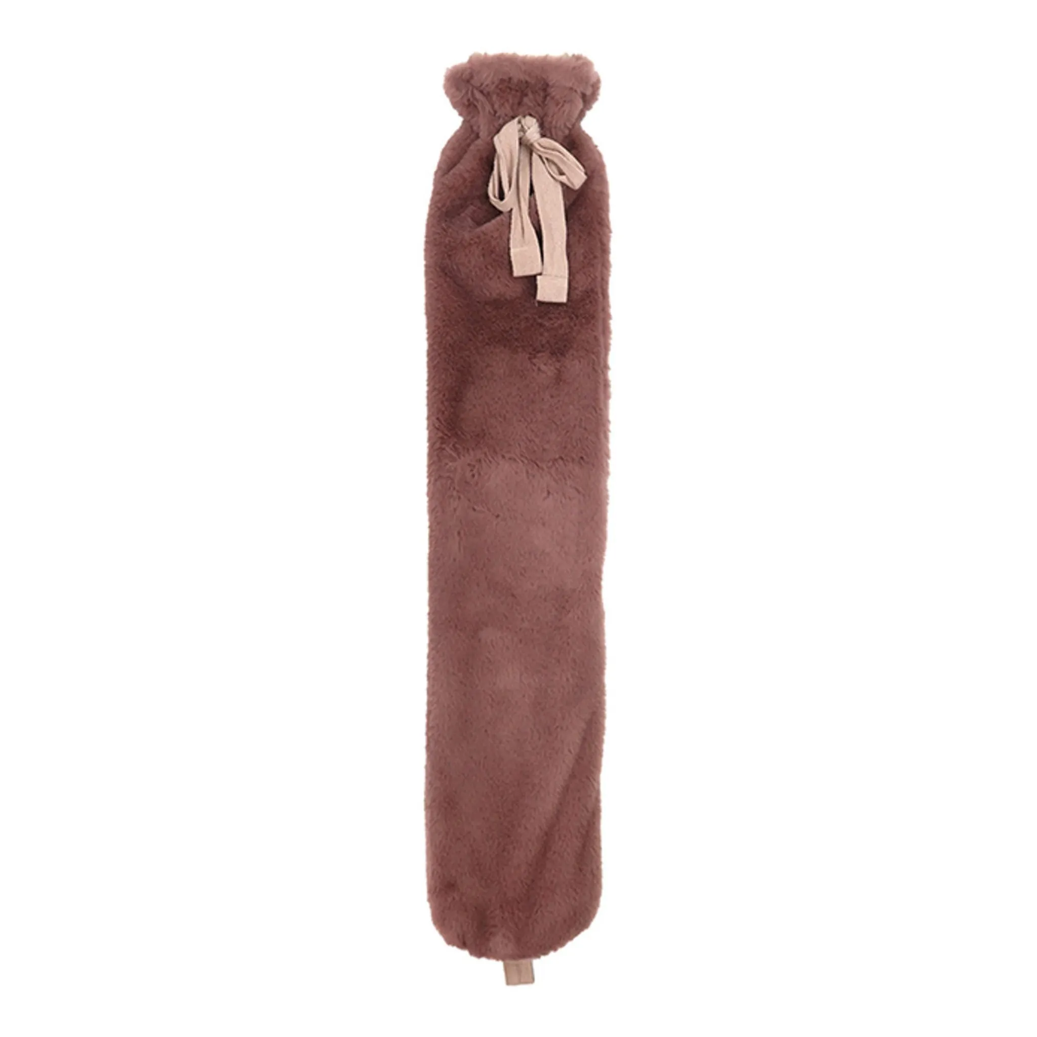 2 Litre Long Hot Water Bottle with Pink Faux Fur Cover and Ribbon Tie