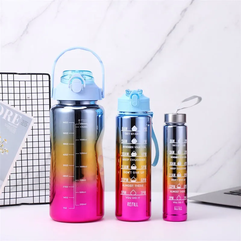 3 In 1 Motivational Tumbler Water Bottle (2000ml,900ml,300ml)