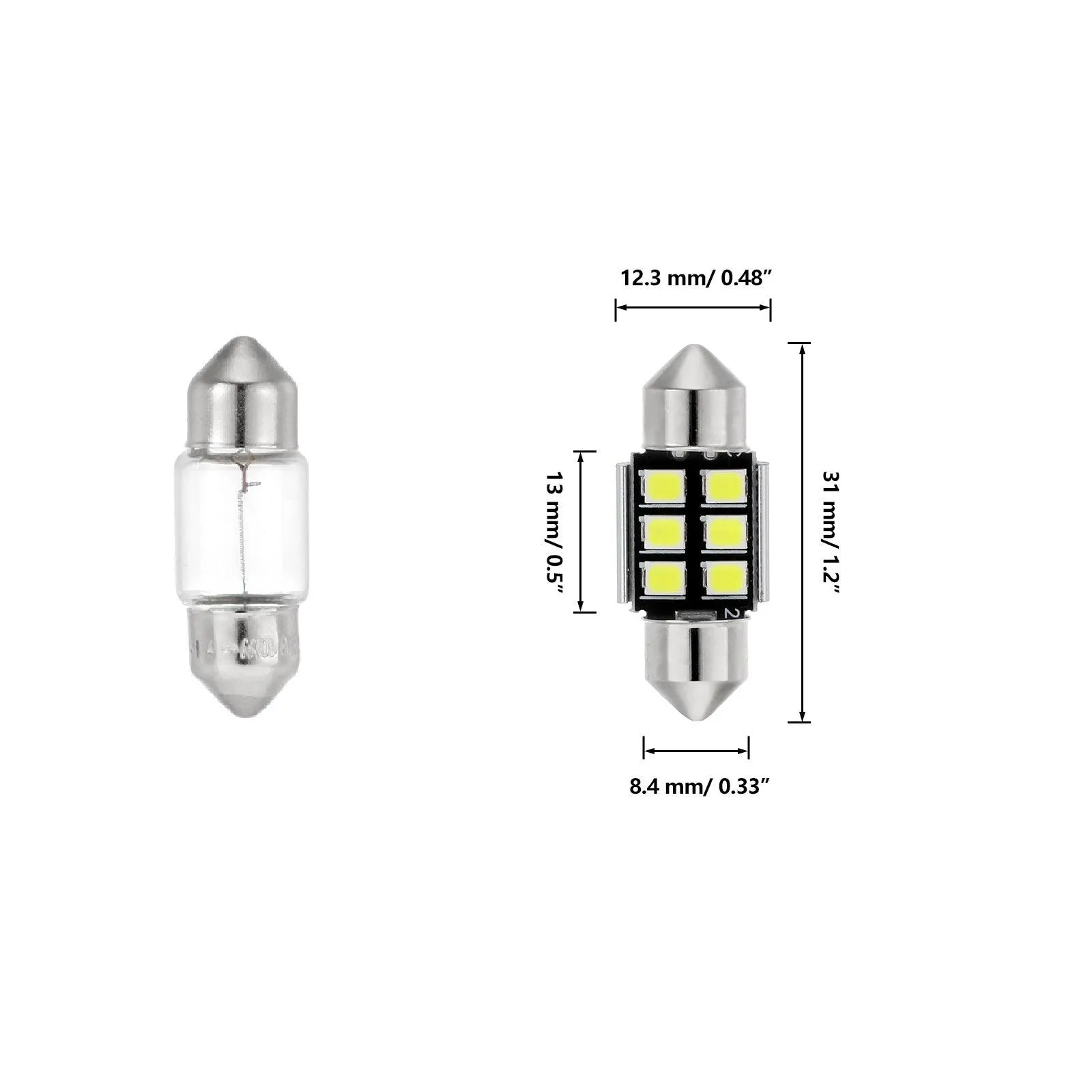 31MM DE3175 DE3021 DE3022 1.22" Festoon LED Interior/Dome/Map/License Plate Light Bulbs 2.7W 200LM 6500K White | 2 Bulbs