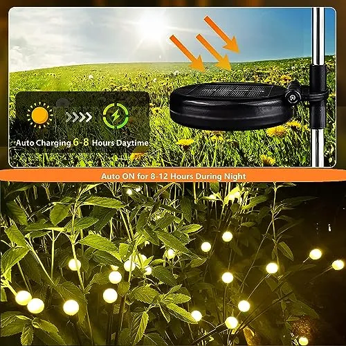 4-Pack Christmas Solar Garden Lights, Upgraded 32 LED Firefly Solar Lights for Outside, Sway by Wind, Waterproof Solar Powered Outdoor Lights for Yard Garden Decor Party Xmas Decorations (Warm White)