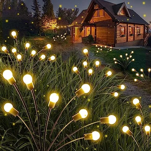 4-Pack Christmas Solar Garden Lights, Upgraded 32 LED Firefly Solar Lights for Outside, Sway by Wind, Waterproof Solar Powered Outdoor Lights for Yard Garden Decor Party Xmas Decorations (Warm White)