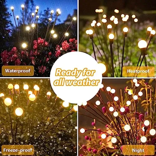 4-Pack Christmas Solar Garden Lights, Upgraded 32 LED Firefly Solar Lights for Outside, Sway by Wind, Waterproof Solar Powered Outdoor Lights for Yard Garden Decor Party Xmas Decorations (Warm White)