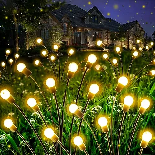 4-Pack Christmas Solar Garden Lights, Upgraded 32 LED Firefly Solar Lights for Outside, Sway by Wind, Waterproof Solar Powered Outdoor Lights for Yard Garden Decor Party Xmas Decorations (Warm White)