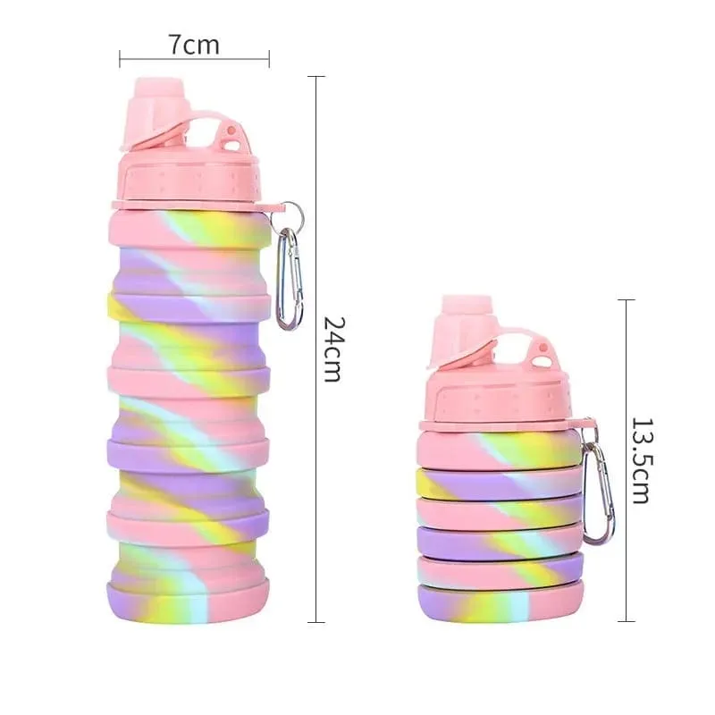 500ml Creative Portable Silicone Folding Sports Water Bottle, Tie Dye Silicone Foldable Water Cups, Collapsible Water Bottle, Leak Proof Water Bottles For Outdoor Camping