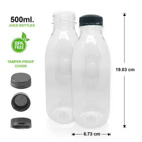 500ml Round Bottles Clear PET Plastic With 38mm Lids Tamper Evident