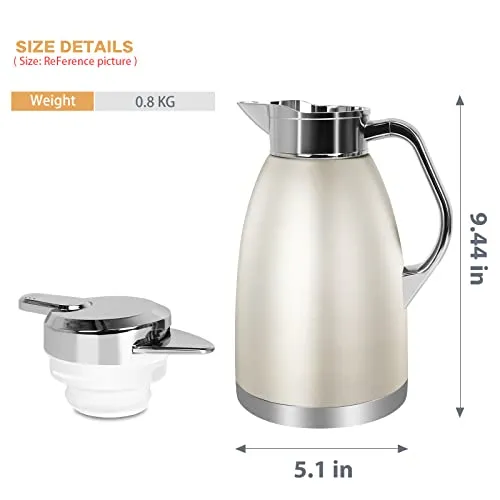 61 Oz Thermal Coffee Carafe Insulated Stainless Steel Double Wall Vacuum Thermos Thermal Flask Coffee Dispenser Coffee Carafes Keeping Coffee Water and Tea Hot 12 Hours Cold 24 Hours (Gold)