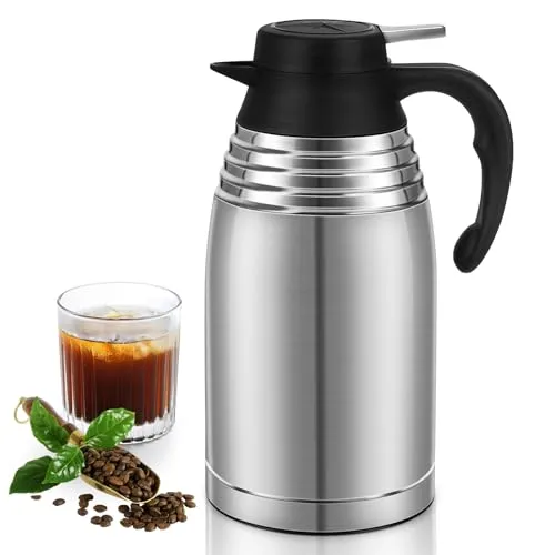 68oz Thermal Coffee Carafe, Stainless Steel Insulated Vacuum Thermos Coffee Carafes For Keeping Hot/Cold, Travel Size Coffee Carafe Airpot, Tea, Water, Beverage Dispenser