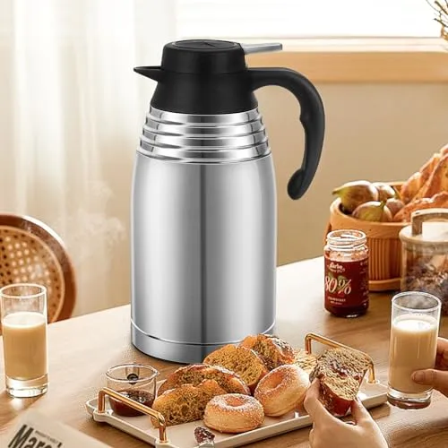 68oz Thermal Coffee Carafe, Stainless Steel Insulated Vacuum Thermos Coffee Carafes For Keeping Hot/Cold, Travel Size Coffee Carafe Airpot, Tea, Water, Beverage Dispenser