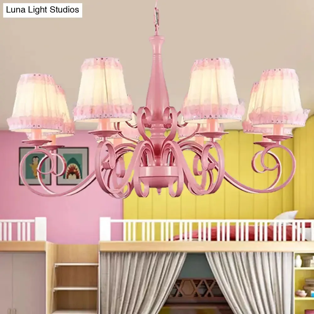 8-Head Tapered Shade Chandelier with Pink Metal Pendant for Hotel & Restaurant