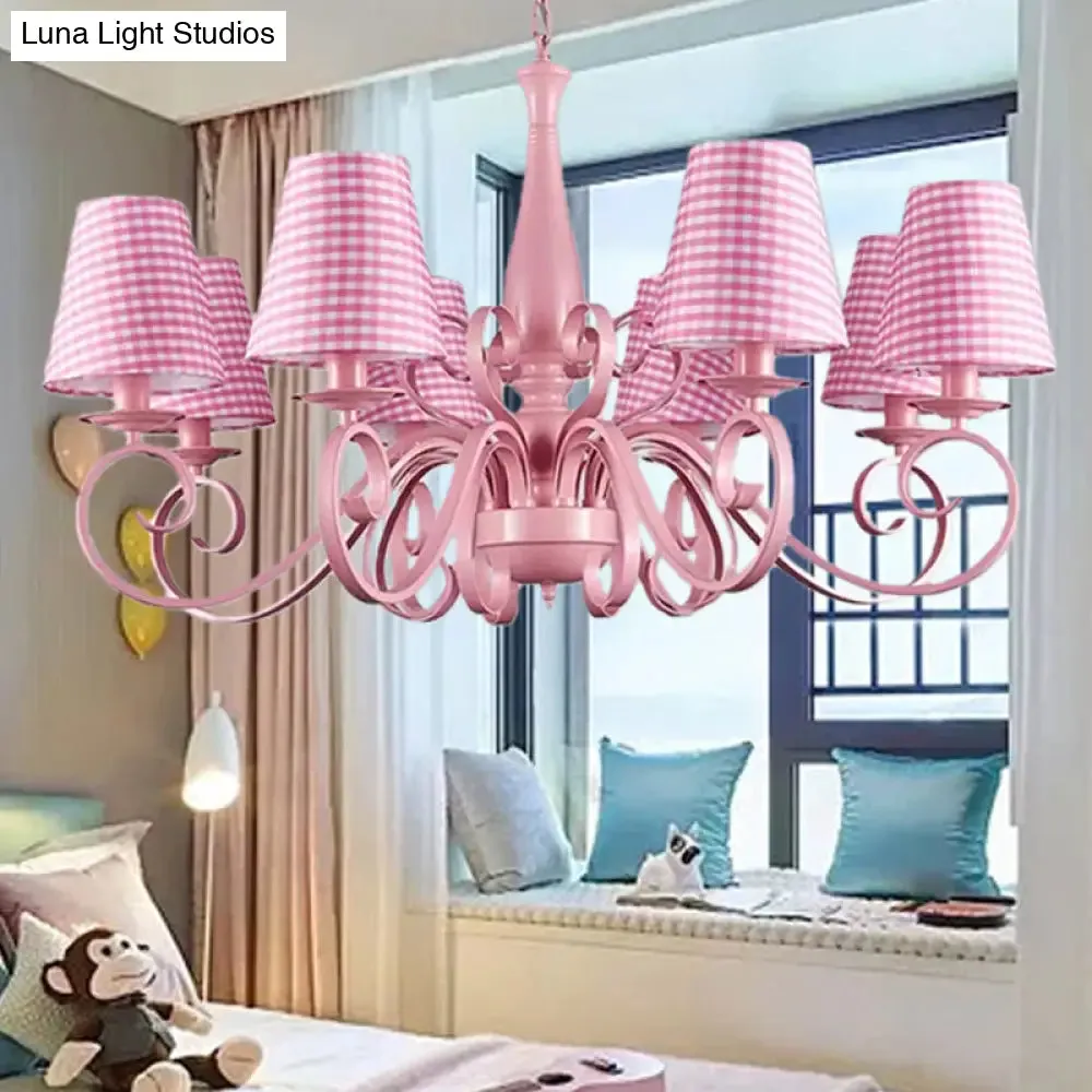 8-Head Tapered Shade Chandelier with Pink Metal Pendant for Hotel & Restaurant