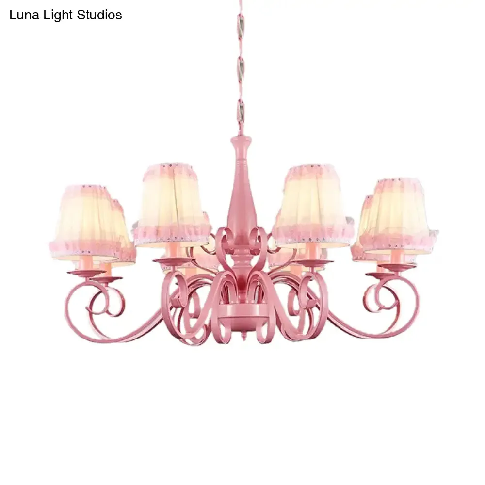 8-Head Tapered Shade Chandelier with Pink Metal Pendant for Hotel & Restaurant