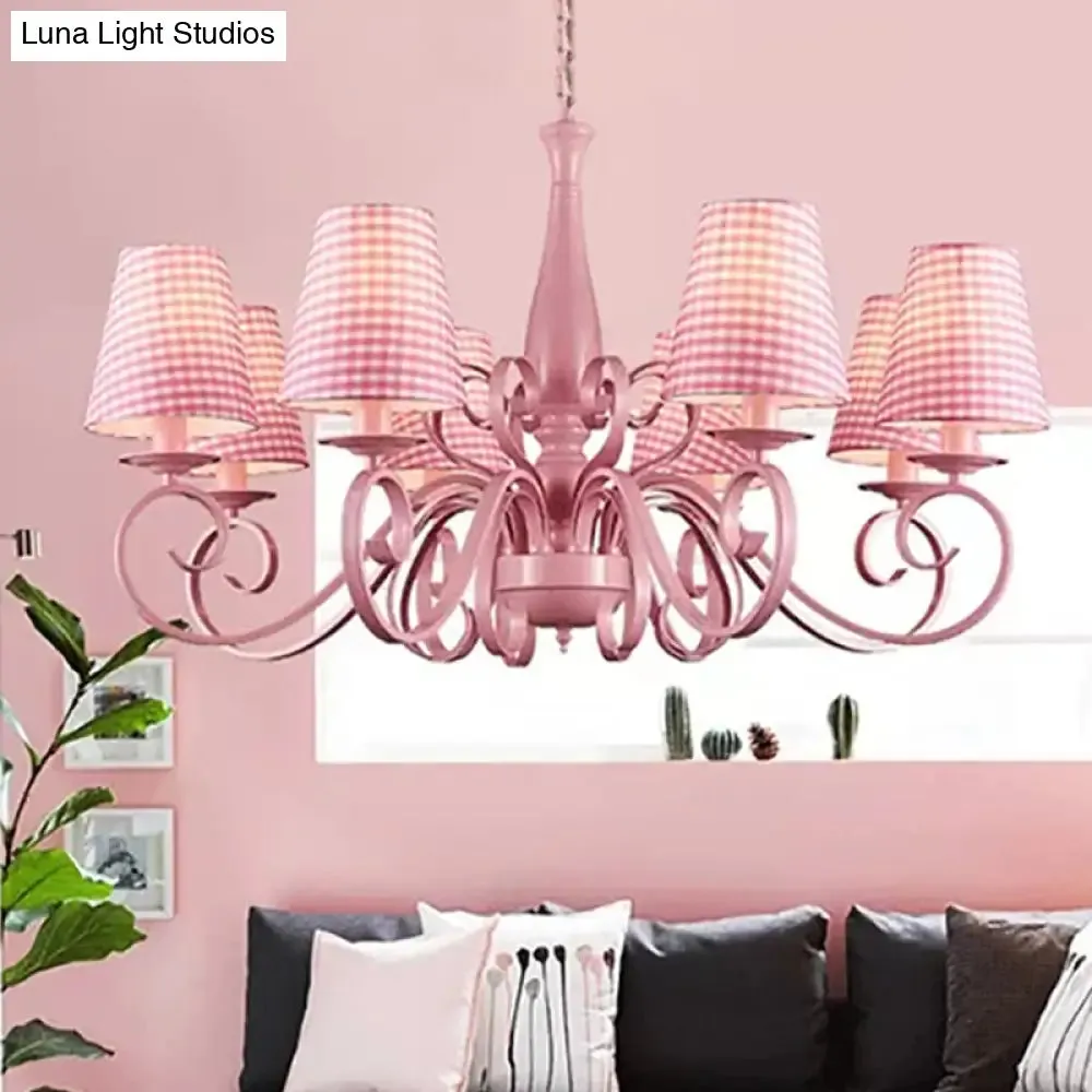 8-Head Tapered Shade Chandelier with Pink Metal Pendant for Hotel & Restaurant