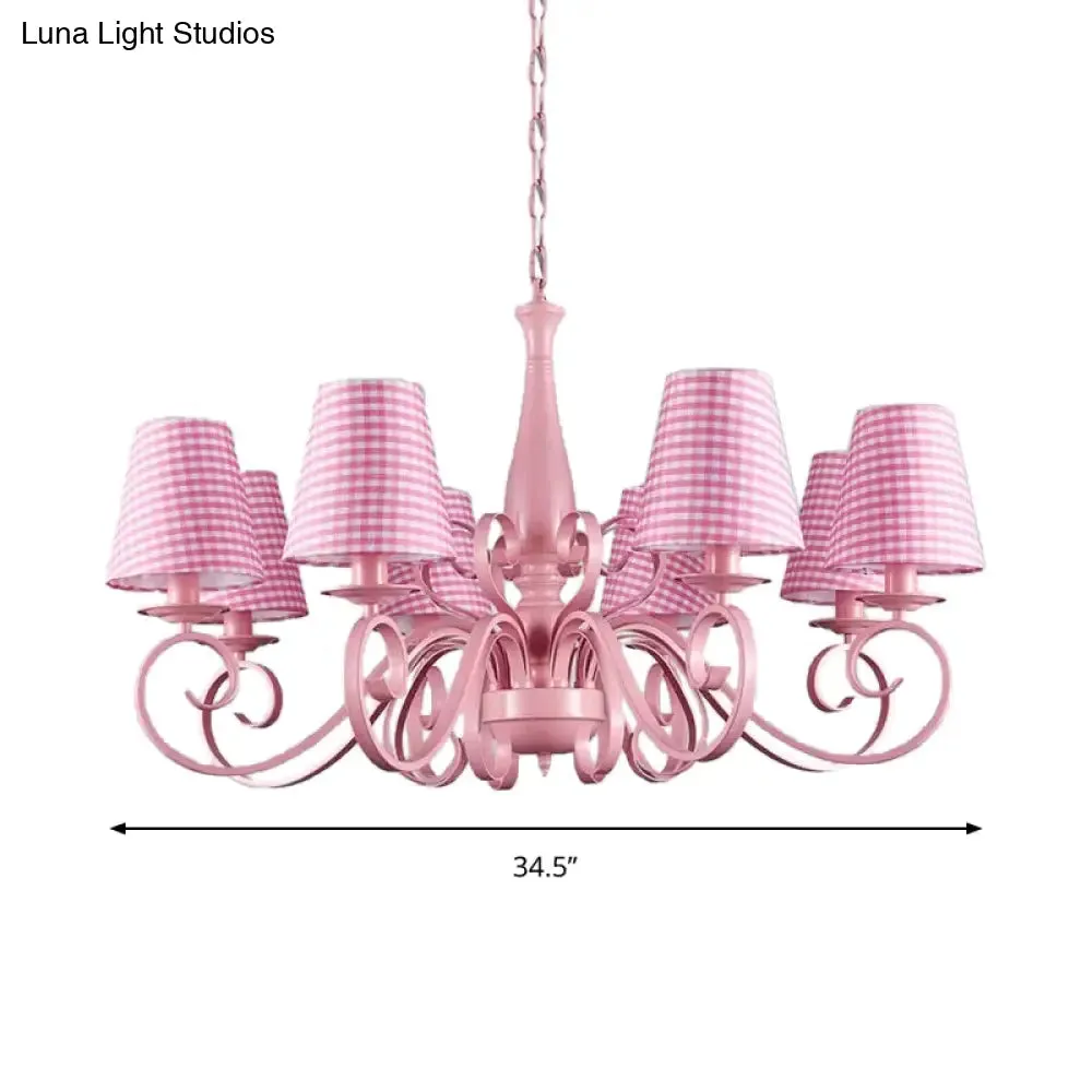 8-Head Tapered Shade Chandelier with Pink Metal Pendant for Hotel & Restaurant