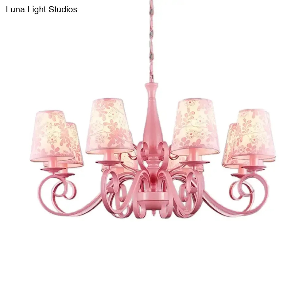 8-Head Tapered Shade Chandelier with Pink Metal Pendant for Hotel & Restaurant