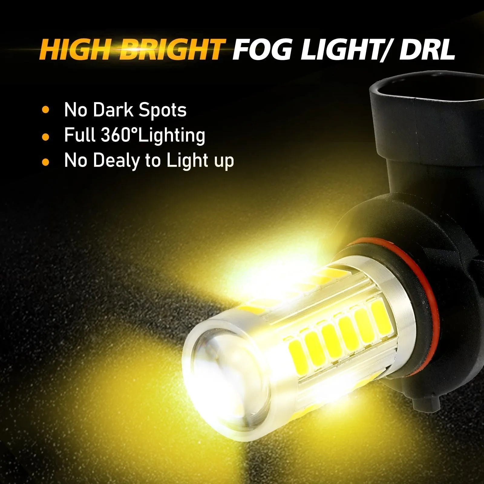 9006/HB4 LED Fog Light/DRL Bulbs 50W 4000LM Golden Yellow 33LED Series | 2 Bulbs