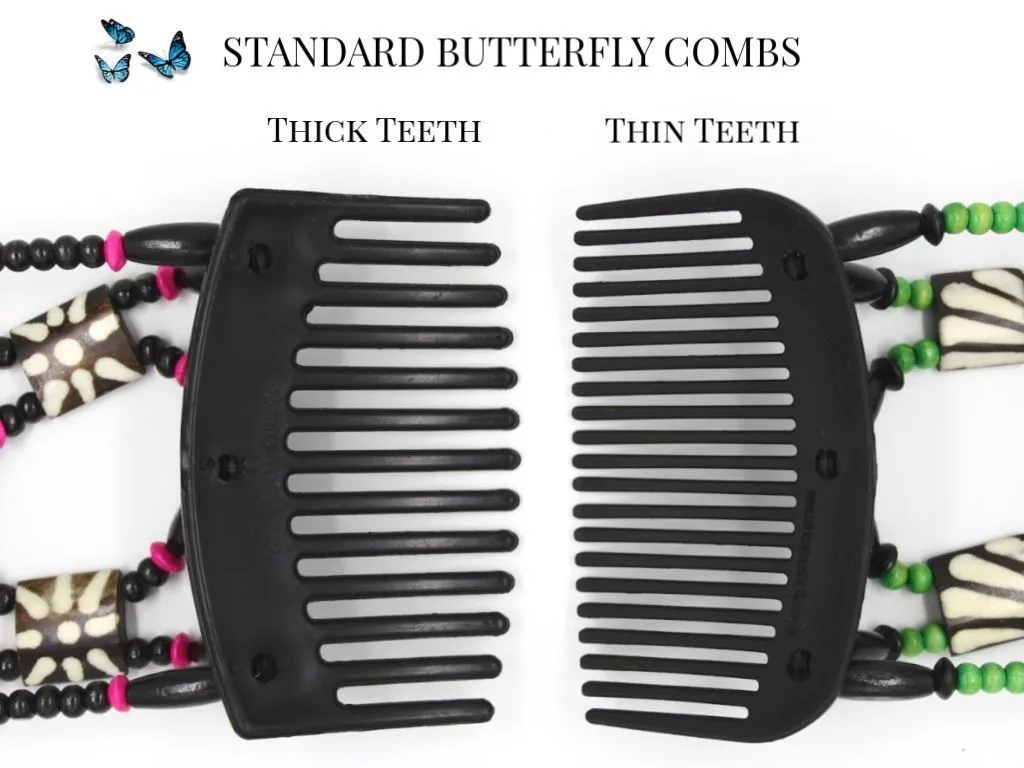 African Butterfly Thick Hair Comb - Flowers Clear 36