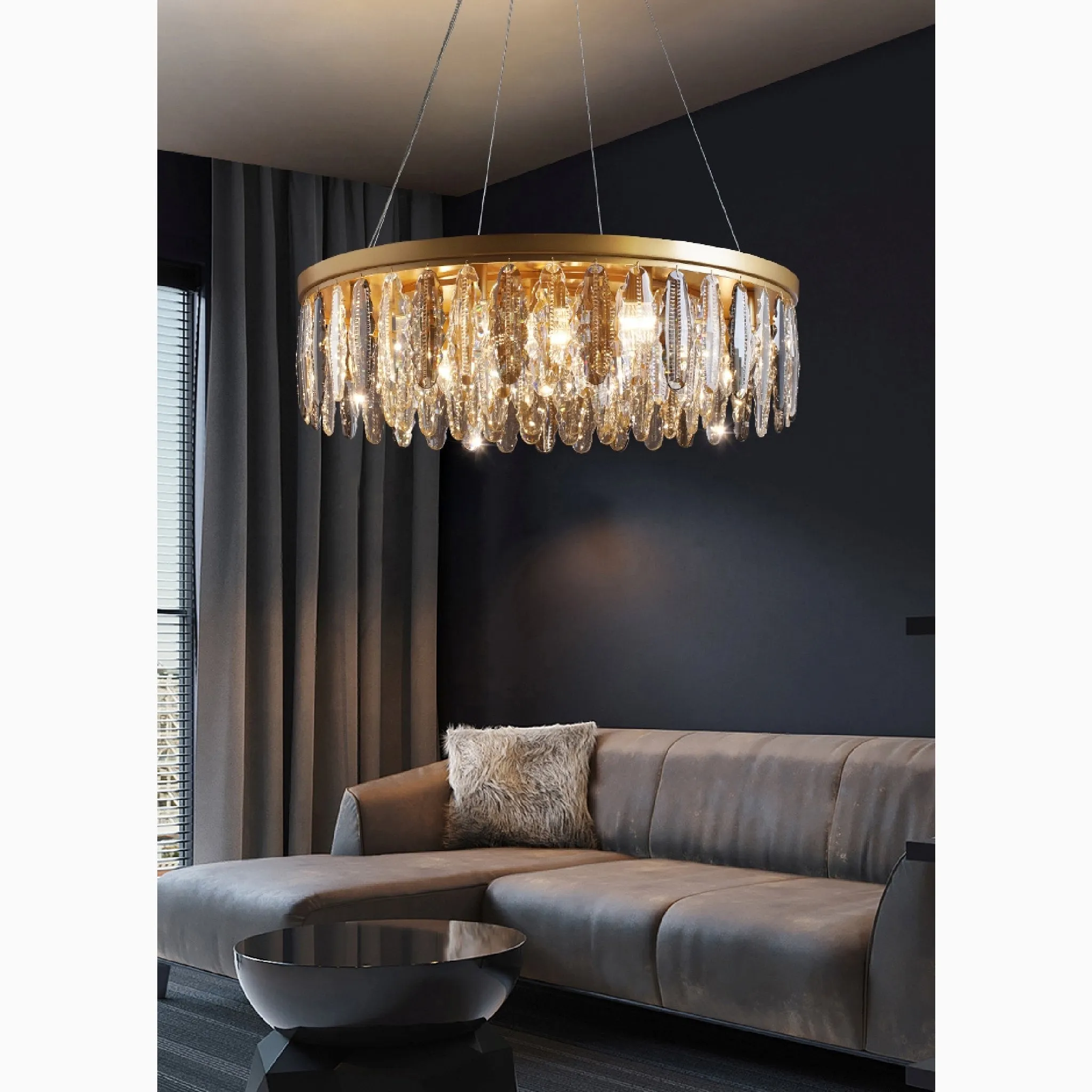 Allumiere | Modern Posh Drum Gold Crystal Chandelier