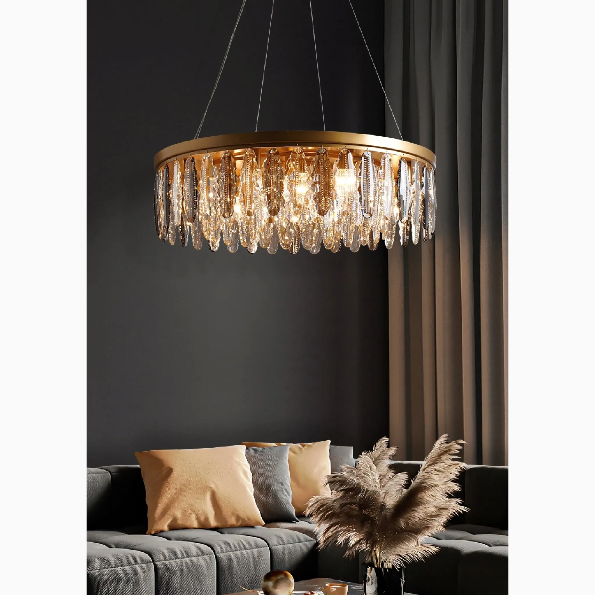 Allumiere | Modern Posh Drum Gold Crystal Chandelier