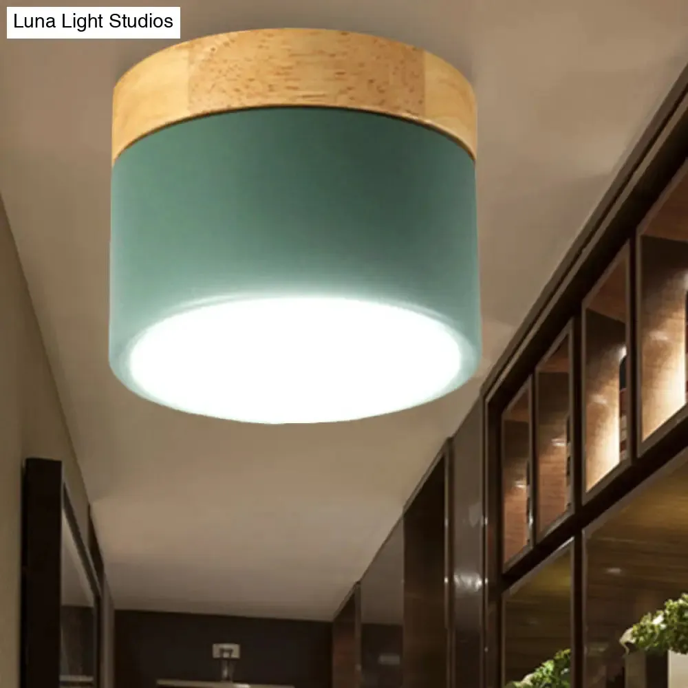 Aluminum Wood Flush Mount Down Light for Living Room Gallery - Simple and Stylish Drum Shape