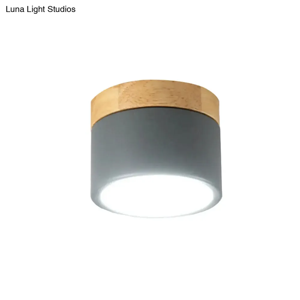 Aluminum Wood Flush Mount Down Light for Living Room Gallery - Simple and Stylish Drum Shape