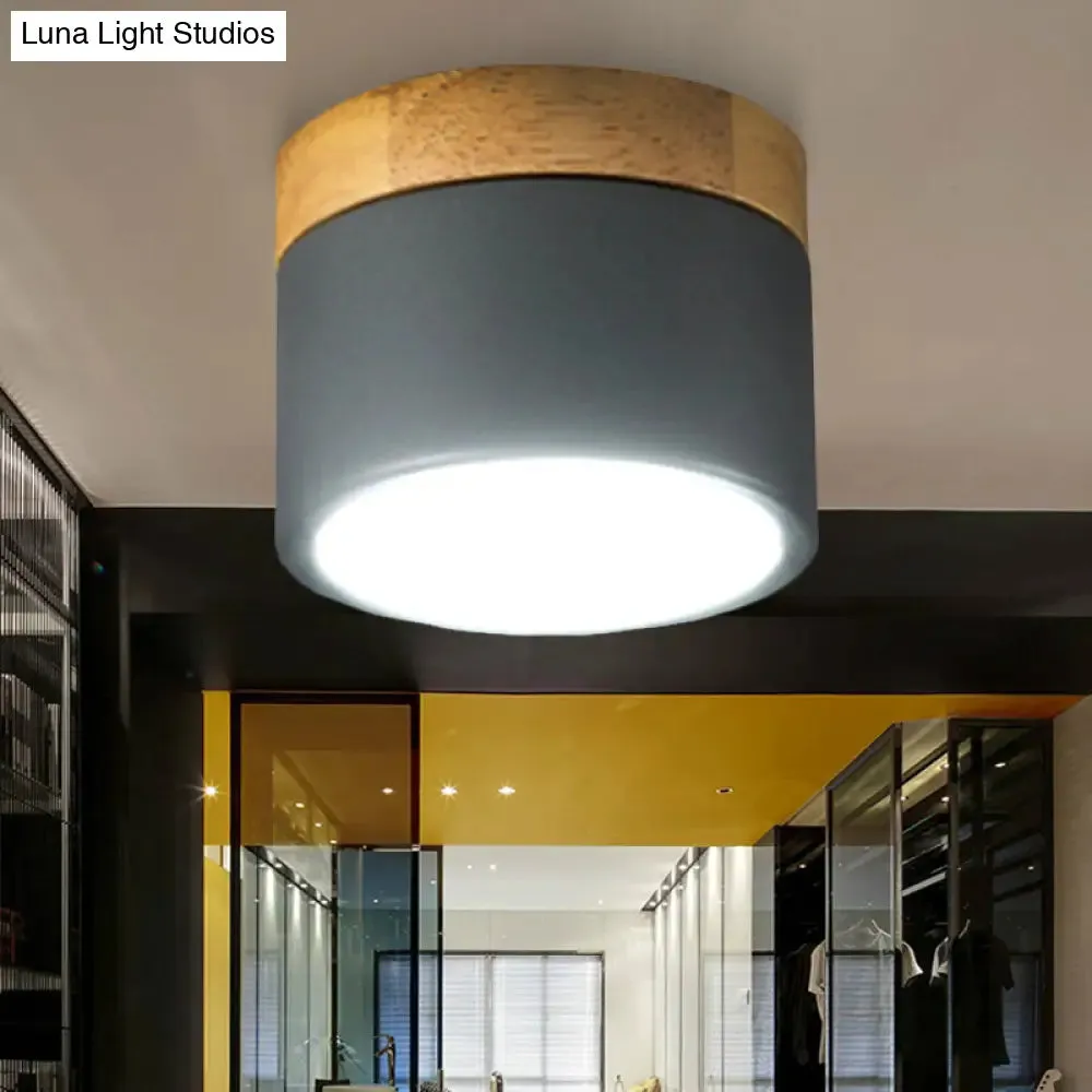 Aluminum Wood Flush Mount Down Light for Living Room Gallery - Simple and Stylish Drum Shape