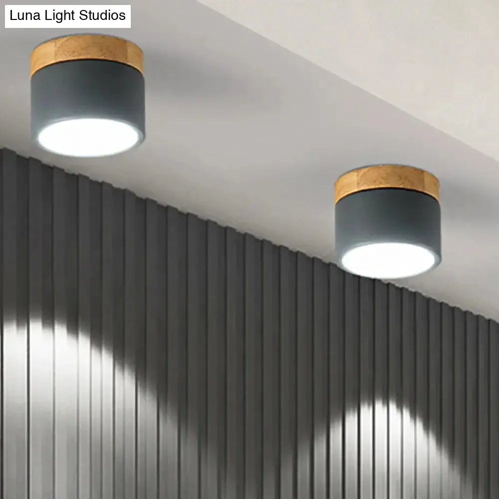 Aluminum Wood Flush Mount Down Light for Living Room Gallery - Simple and Stylish Drum Shape