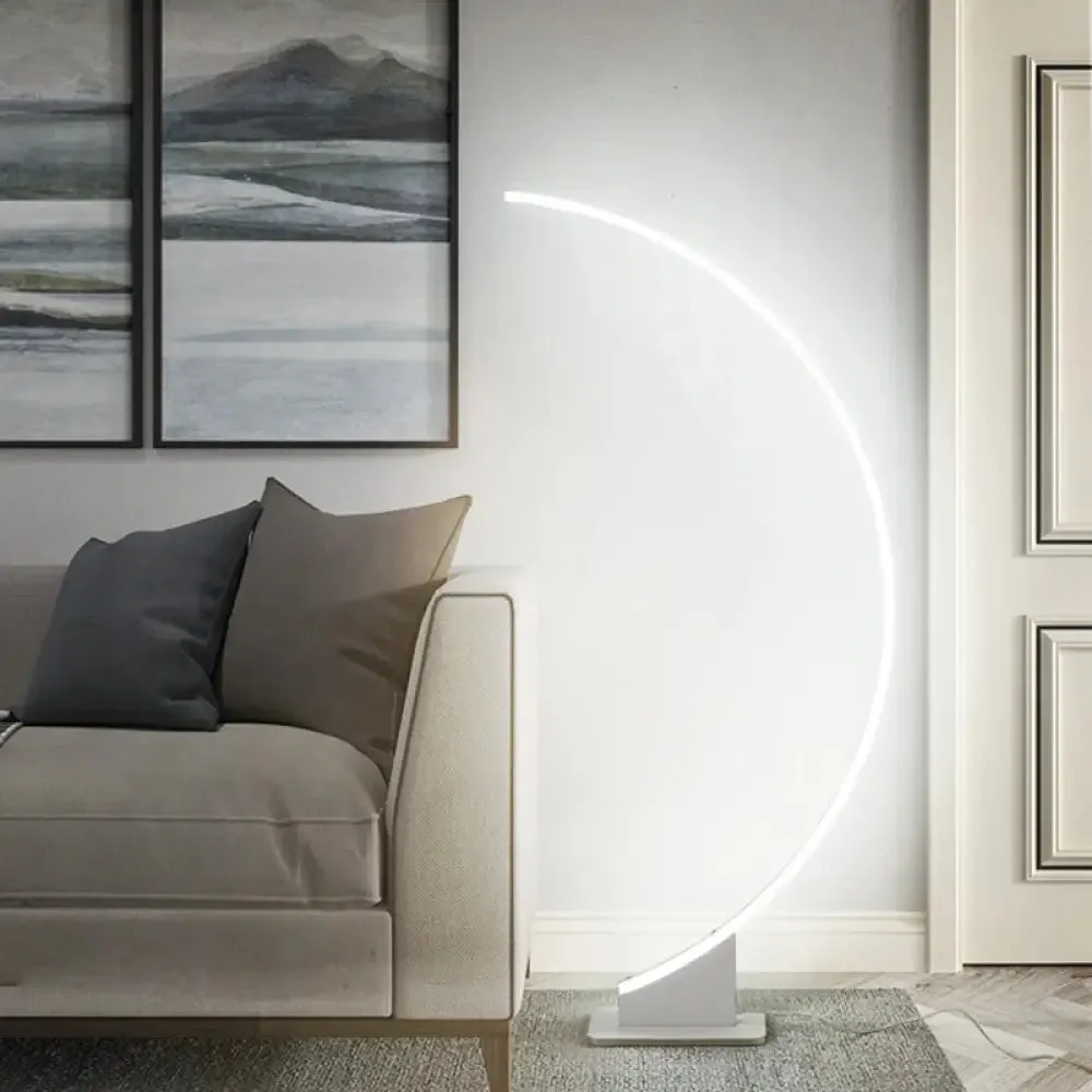 Arched Shape LED Floor Lamp in White for a Simplistic Metallic Living Room Look