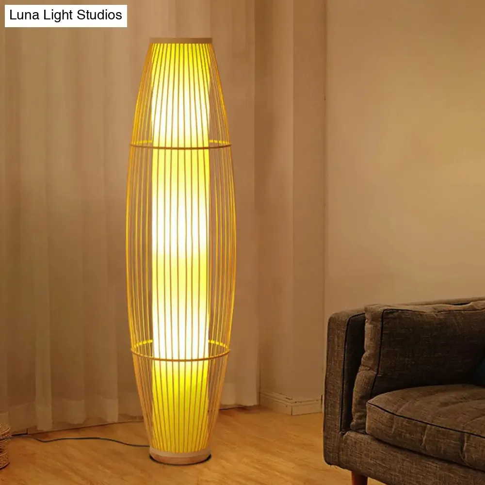 Asia Bamboo Floor Lamp with 3 Wood Heads for the Living Room